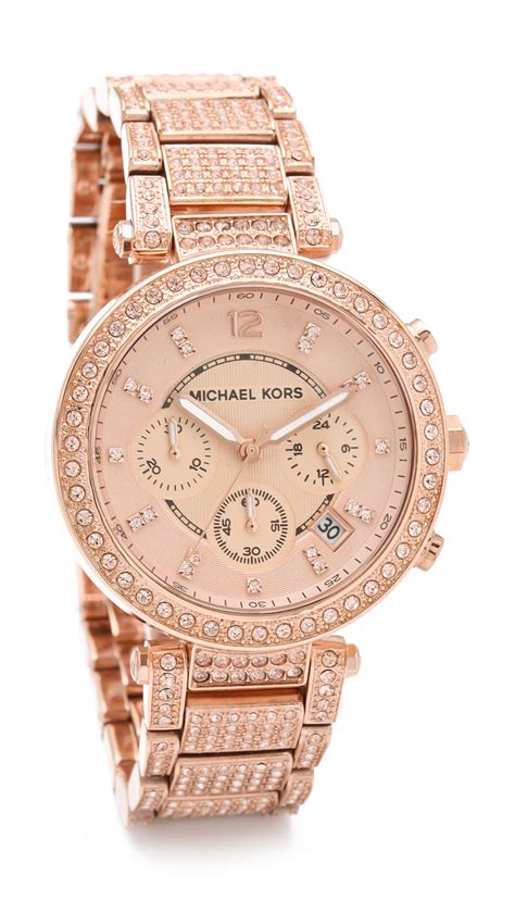 michael kors rose gold parker chronograph glitz watch|michael kors parker rose gold bracelet.